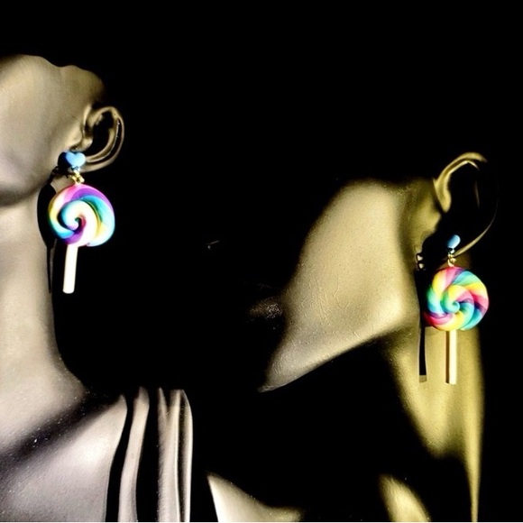 Colorful Rainbow Swirl Lollipop Drop Earrings for Women - Picture 2 of 5
